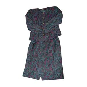 New Look Womens Paisley Skirt Suit Set Blue Turquoise Burgundy Size M